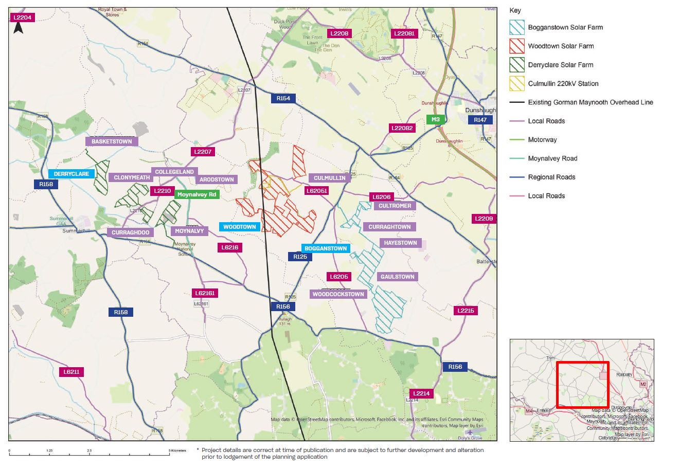 Map of Culmullin Substation with three solar sites marked